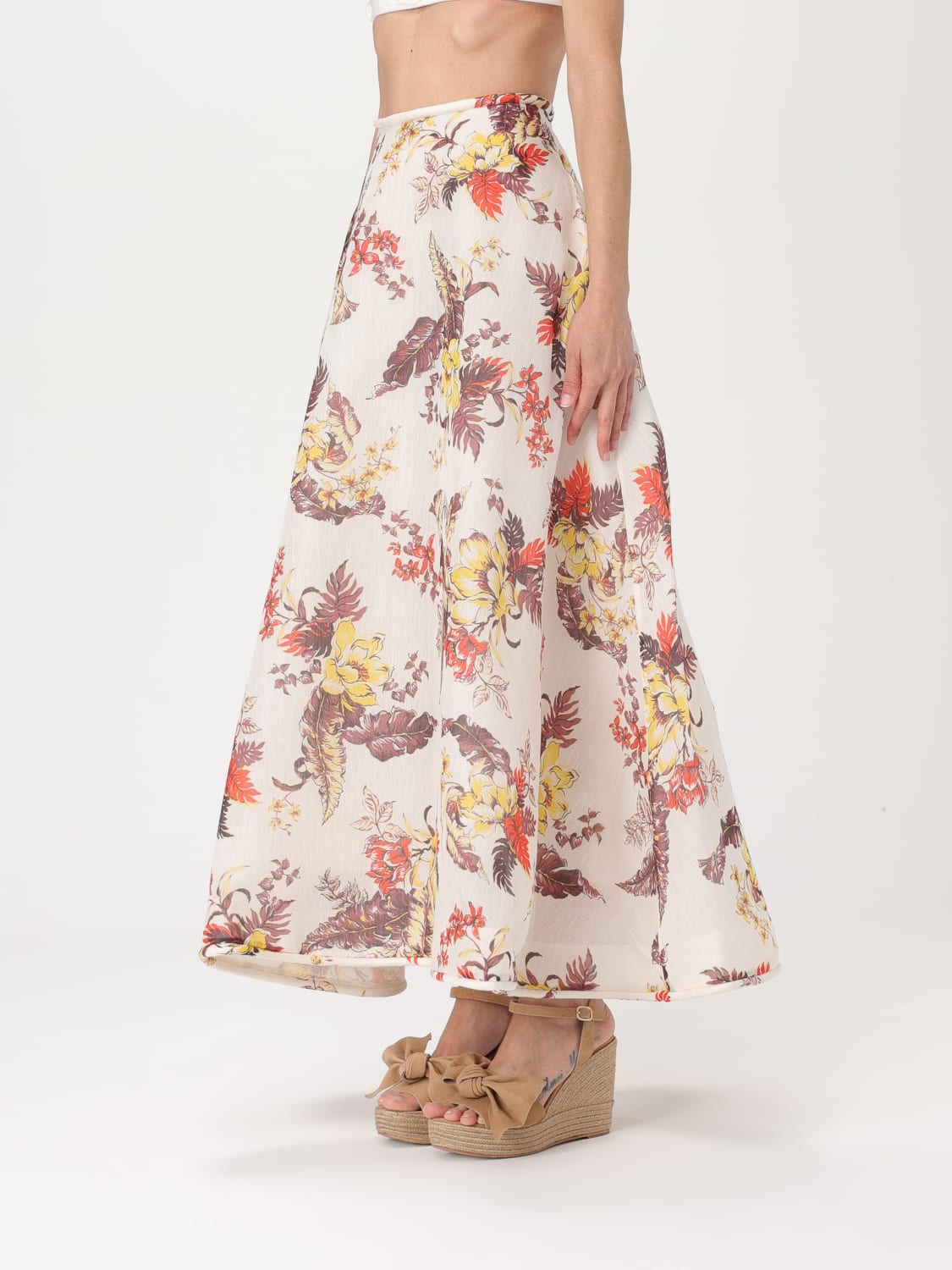 ZIMMERMANN GONNA: Gonna Zimmermann in lino e seta con stampa floreale , Fantasia - Img 4