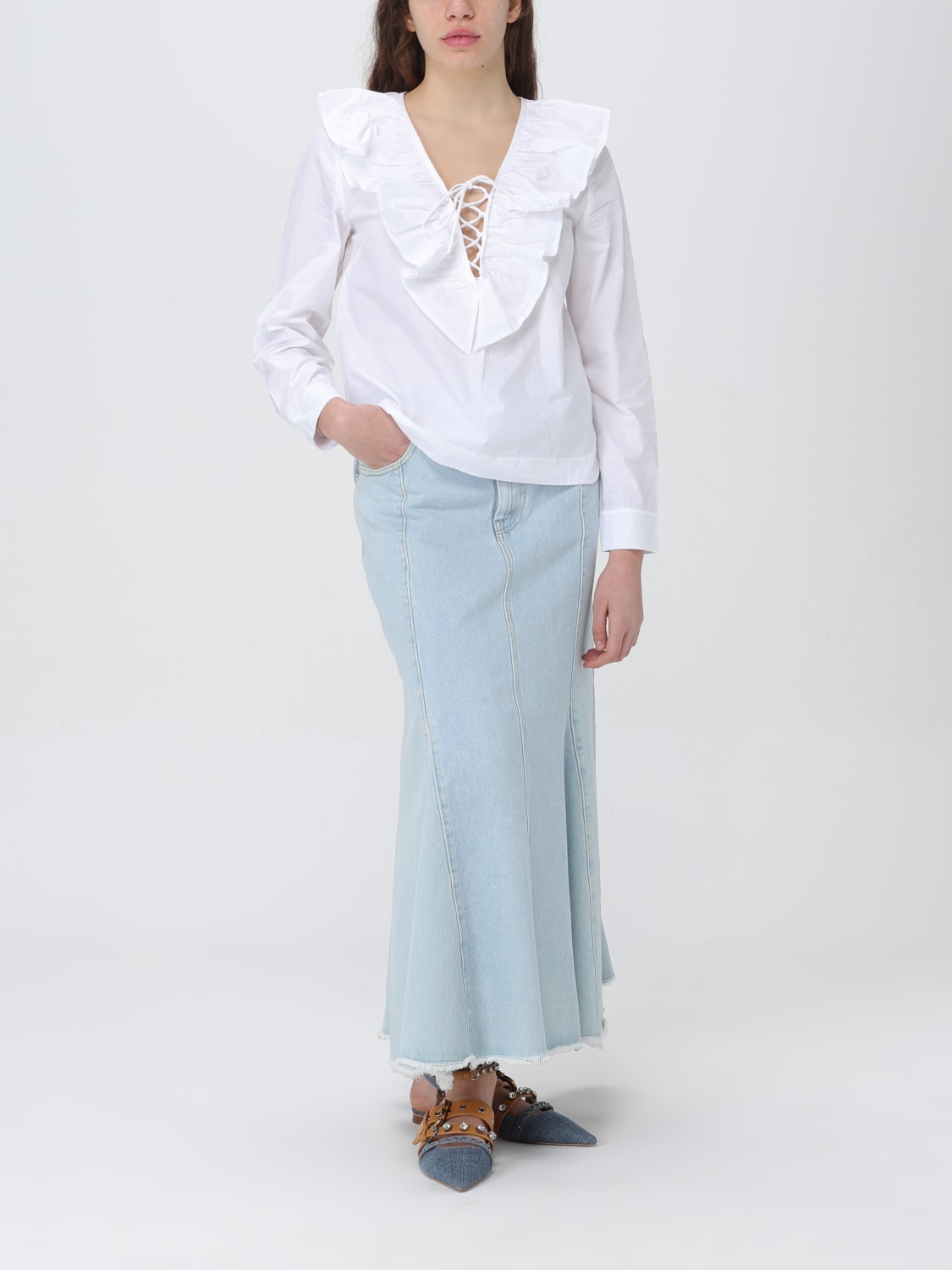 GANNI TOP: Shirt woman Ganni, White - Img 2