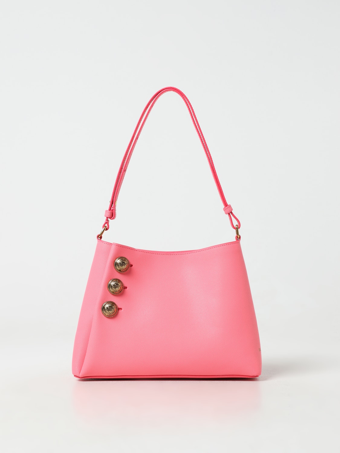 BALMAIN BORSA A SPALLA: Borsa Emblema Balmain in pelle a grana, Rosa - Img 1