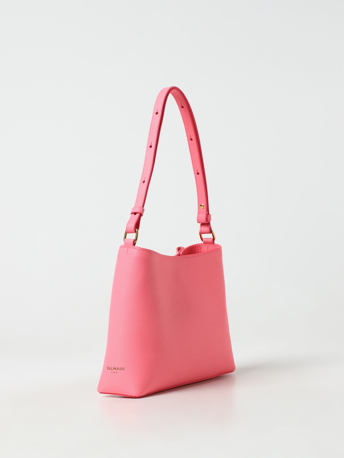 BALMAIN BORSA A SPALLA: Borsa Emblema Balmain in pelle a grana, Rosa - Img 2