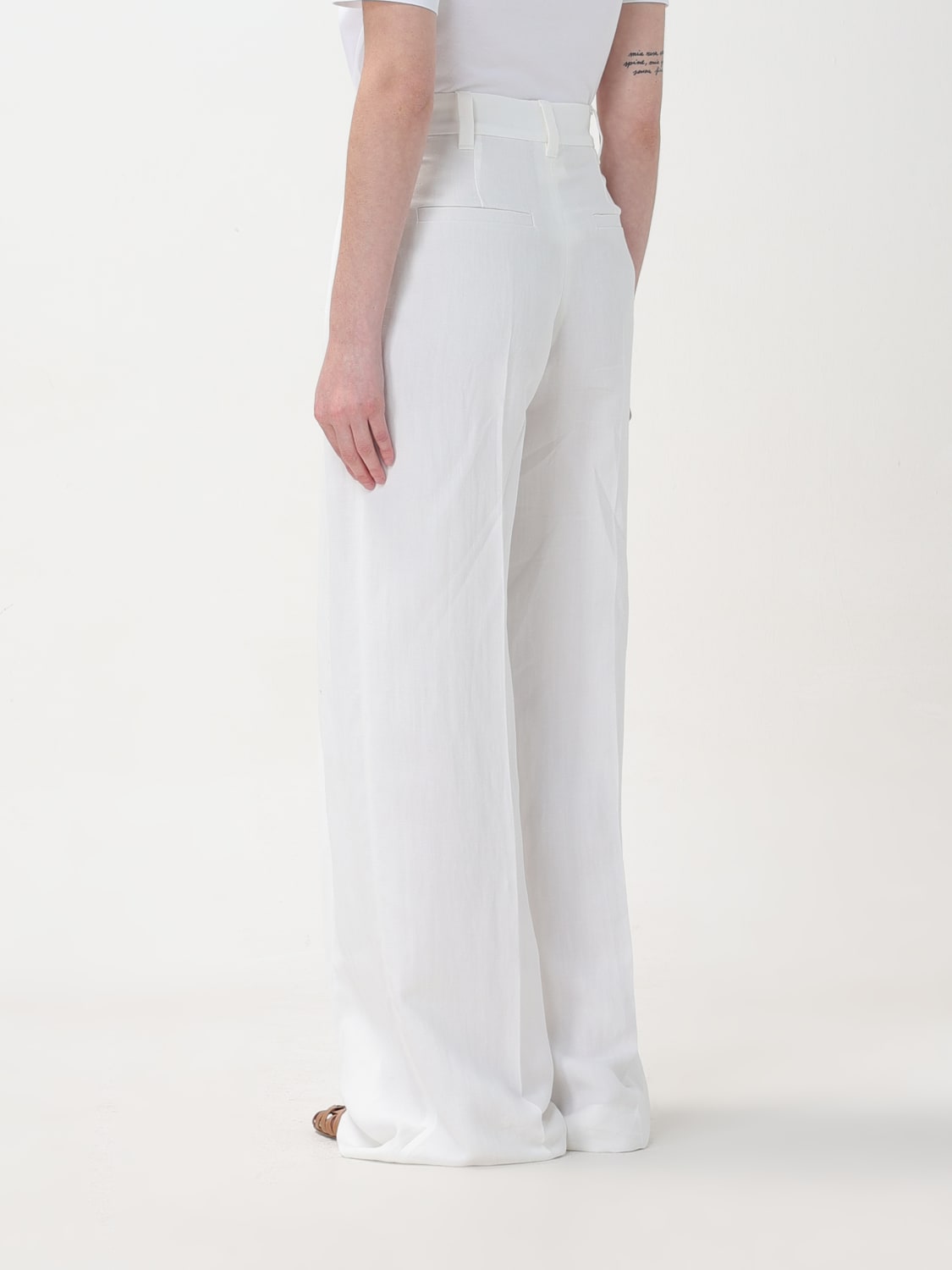 パンツ BRUNELLO CUCINELLI Women Straight Pants MH126P8292 WHITE High-rise cotton wide-leg pants in white - Brunello