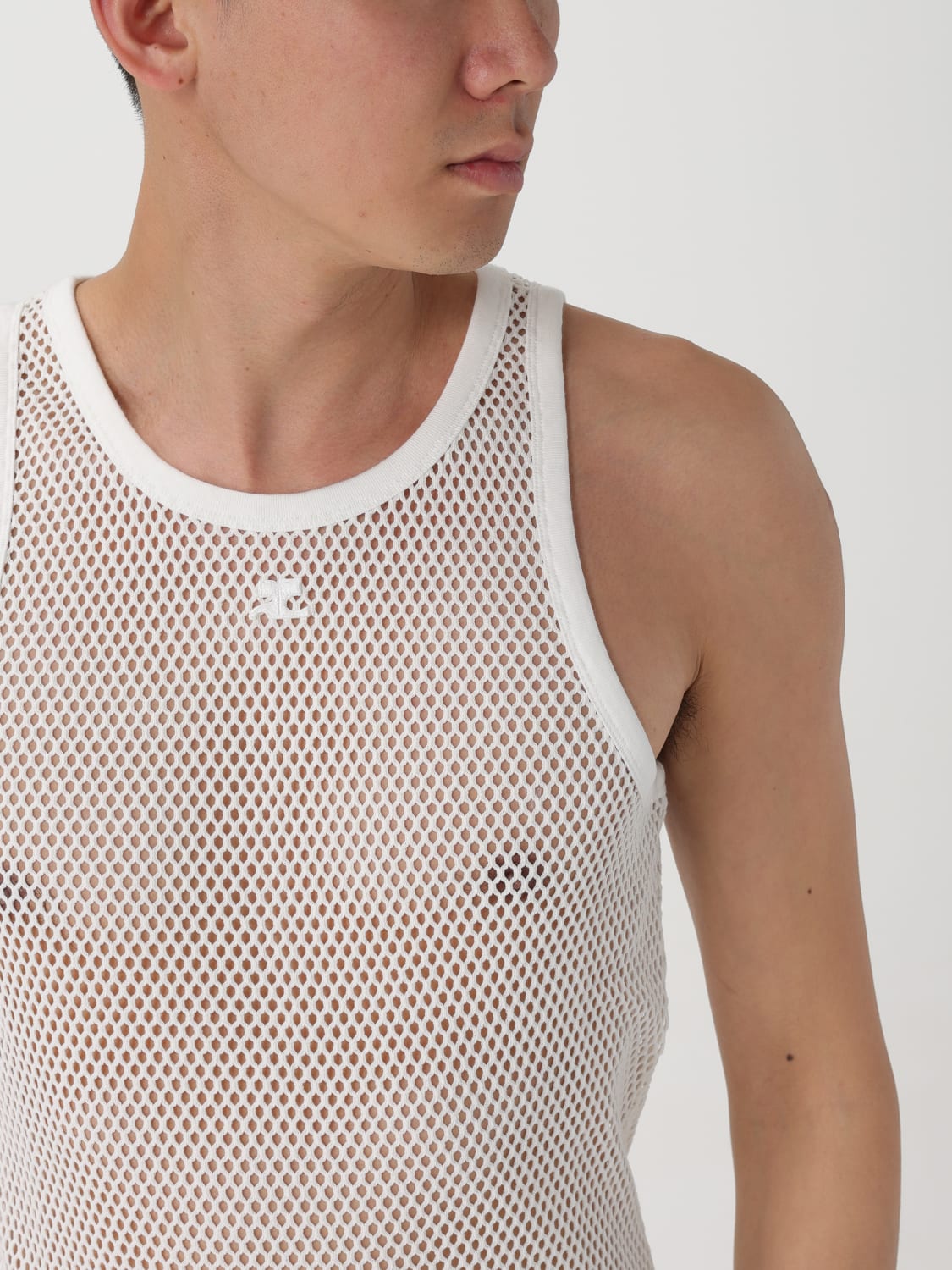 COURRÈGES TANK TOP: Courrèges cotton mesh tank top, White - Img 5