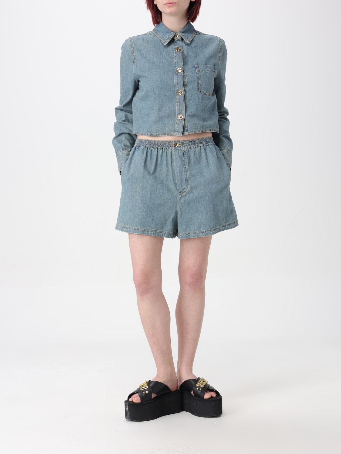 パンツ MOSCHINO COUTURE Woman Pants Blue 03130536 0282 Moschino Couture Outlet: Pants woman - Blue | Moschino