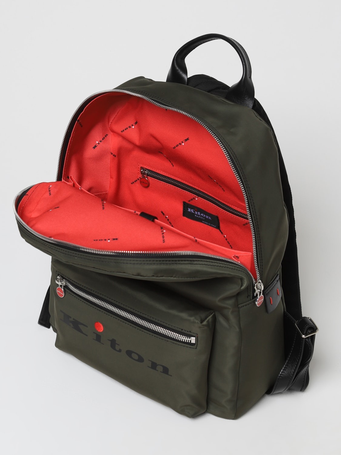 KITON ZAINO: Zaino Kiton in nylon e pelle , Verde - Img 4