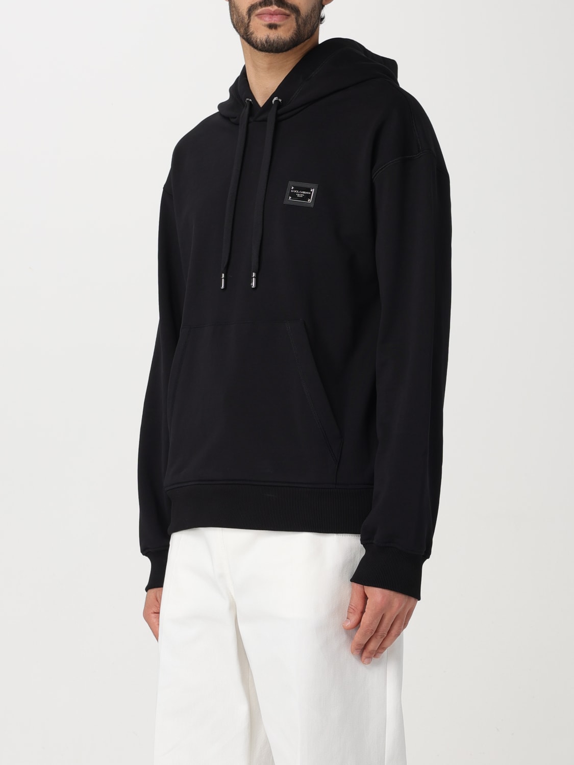 パーカー・フーディ DOLCE  GABBANA Men Hoodies G9ZU0TG7F2G N0000 BLACK Jersey hoodie with branded tag in Black for Men
