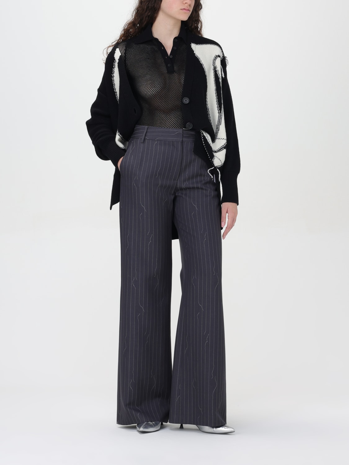 パンツ OFF WHITE Women Trousers OWCO012S24FAB0020707 Grey Lovskoo 2024 Flare Leather Pants for Women High Waisted Wide