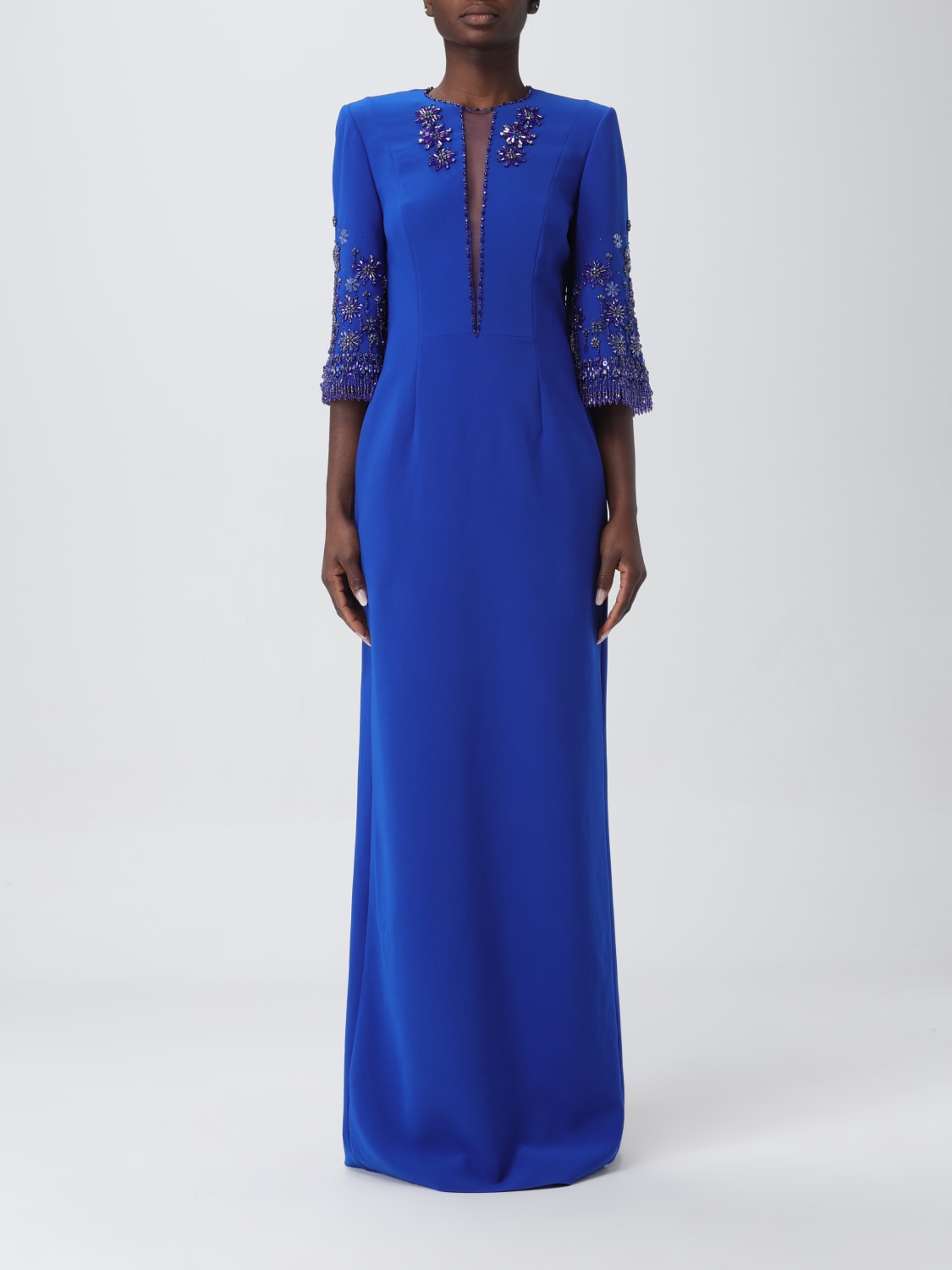 JENNY PACKHAM ABITO: Abito lungo Sandrine con strass Jenny Packham, Blue - Img 1