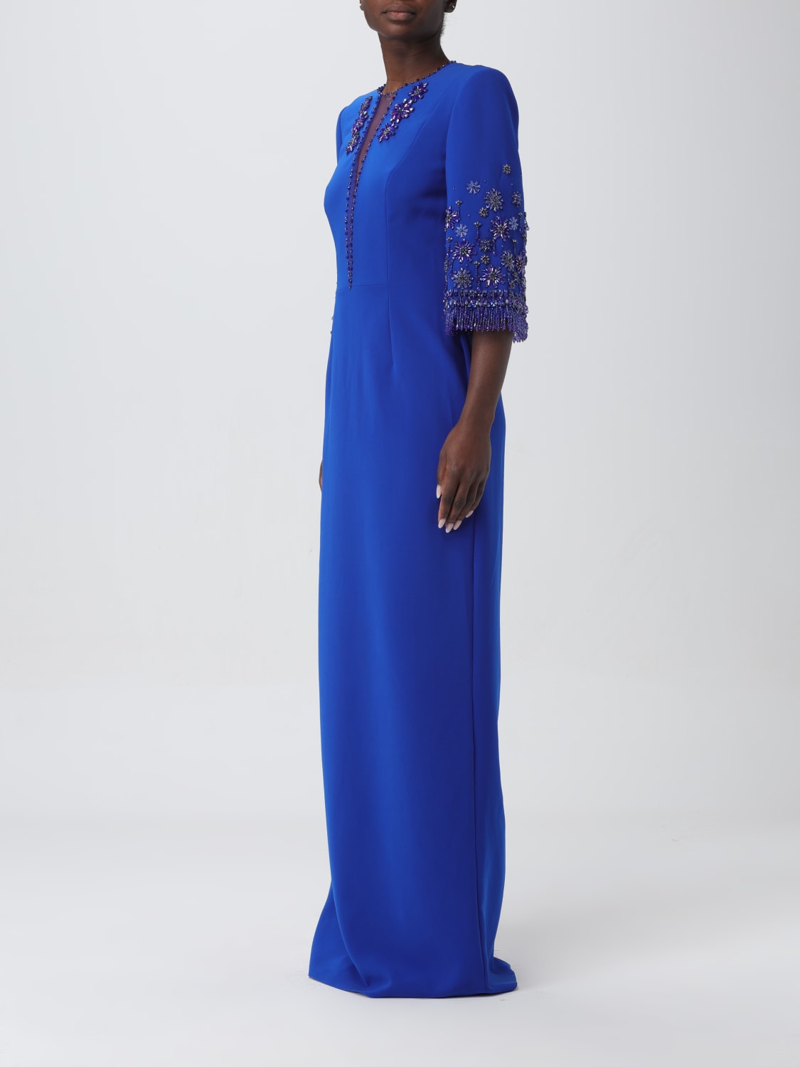JENNY PACKHAM ABITO: Abito lungo Sandrine con strass Jenny Packham, Blue - Img 3