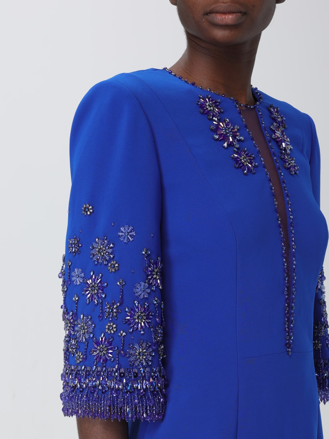 JENNY PACKHAM ABITO: Abito lungo Sandrine con strass Jenny Packham, Blue - Img 4