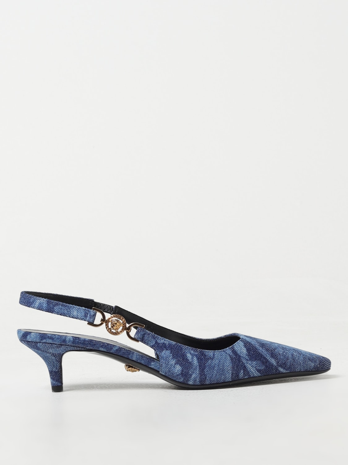 Giglio Slingback Versace in denim barocco