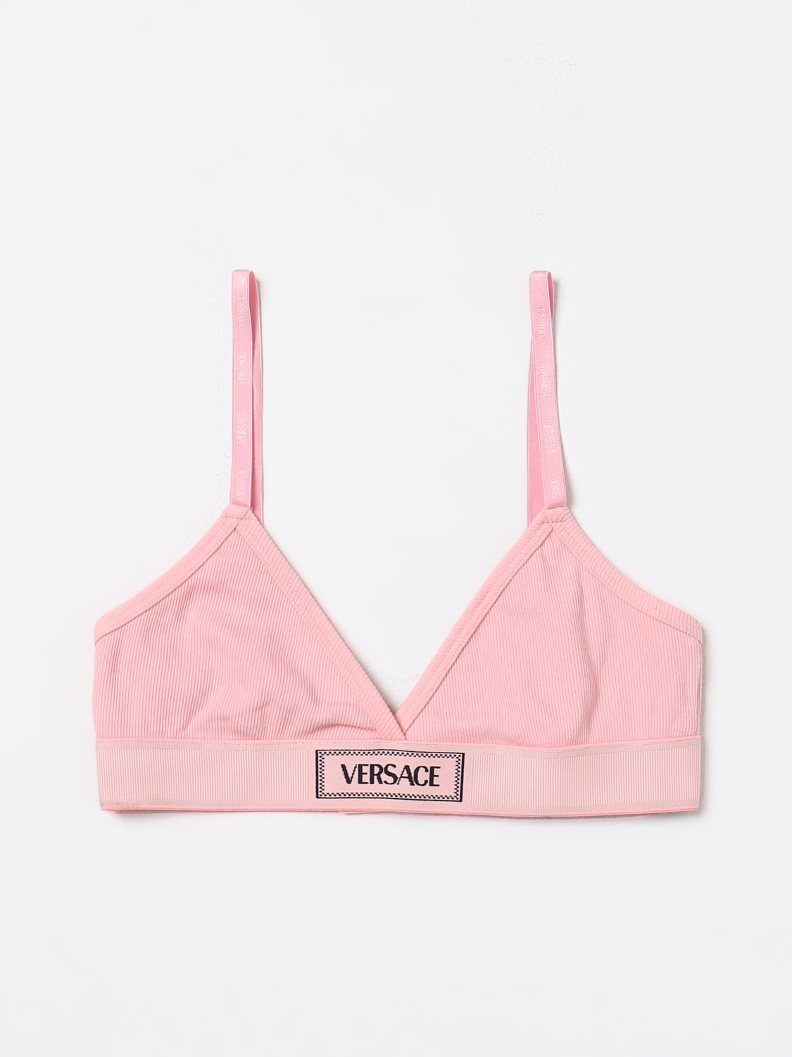 VERSACE INTIMO: Reggiseno Versace in cotone stretch con logo , Rosa - Img 1