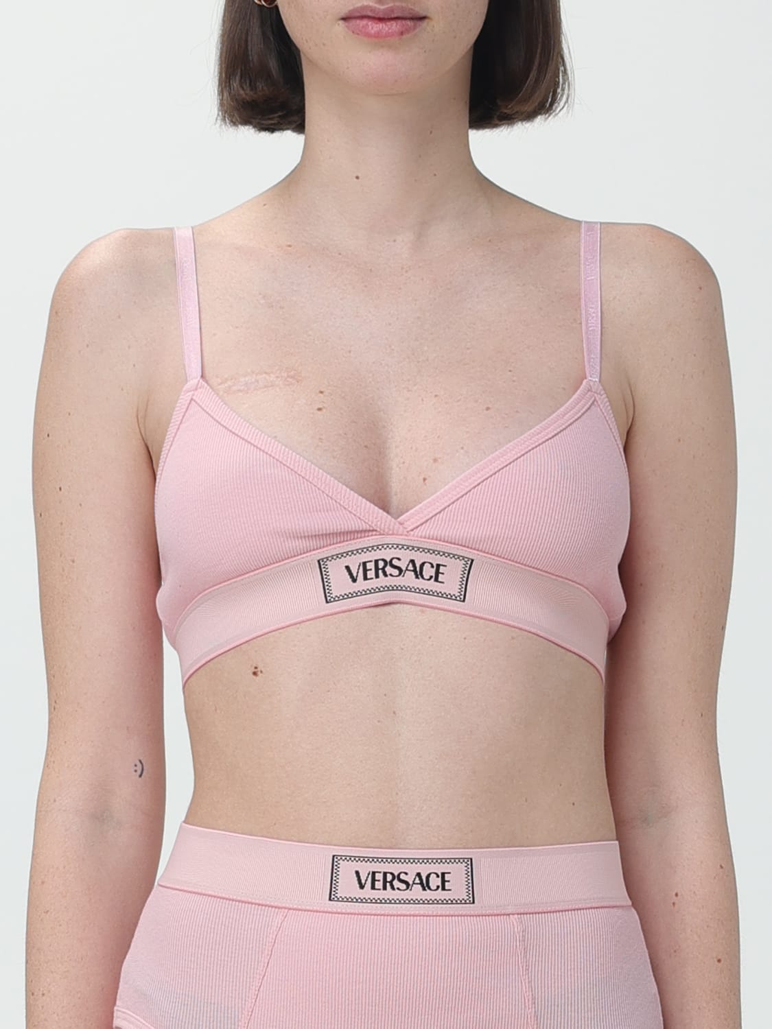 VERSACE INTIMO: Reggiseno Versace in cotone stretch con logo , Rosa - Img 2