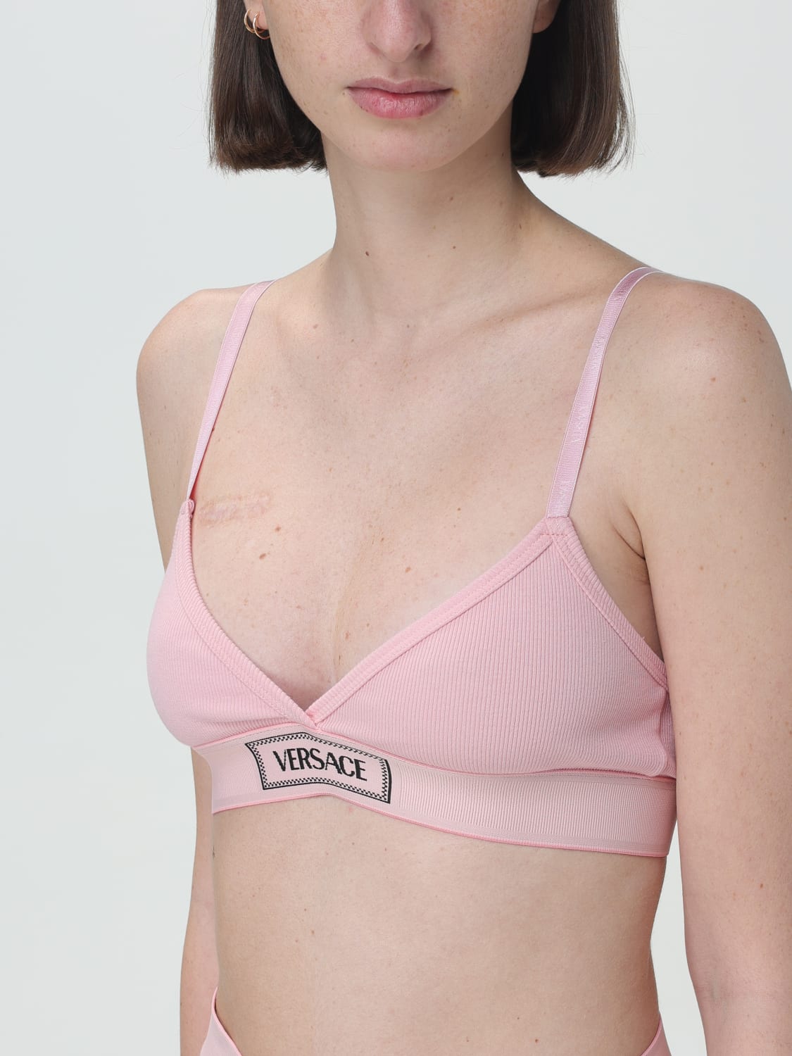 VERSACE INTIMO: Reggiseno Versace in cotone stretch con logo , Rosa - Img 4