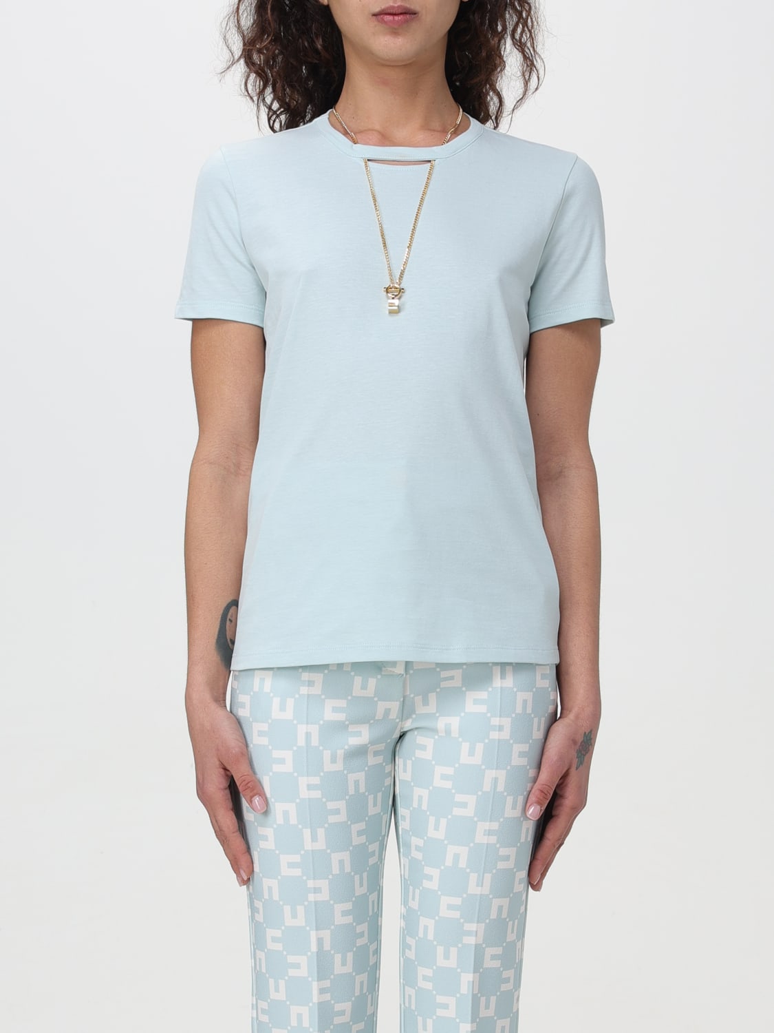 Tシャツ・カットソー ELISABETTA FRANCHI Woman T-Shirt Water MA017 BV9 Elisabetta Franchi Outlet: Maglia donna - Acqua | T-Shirt