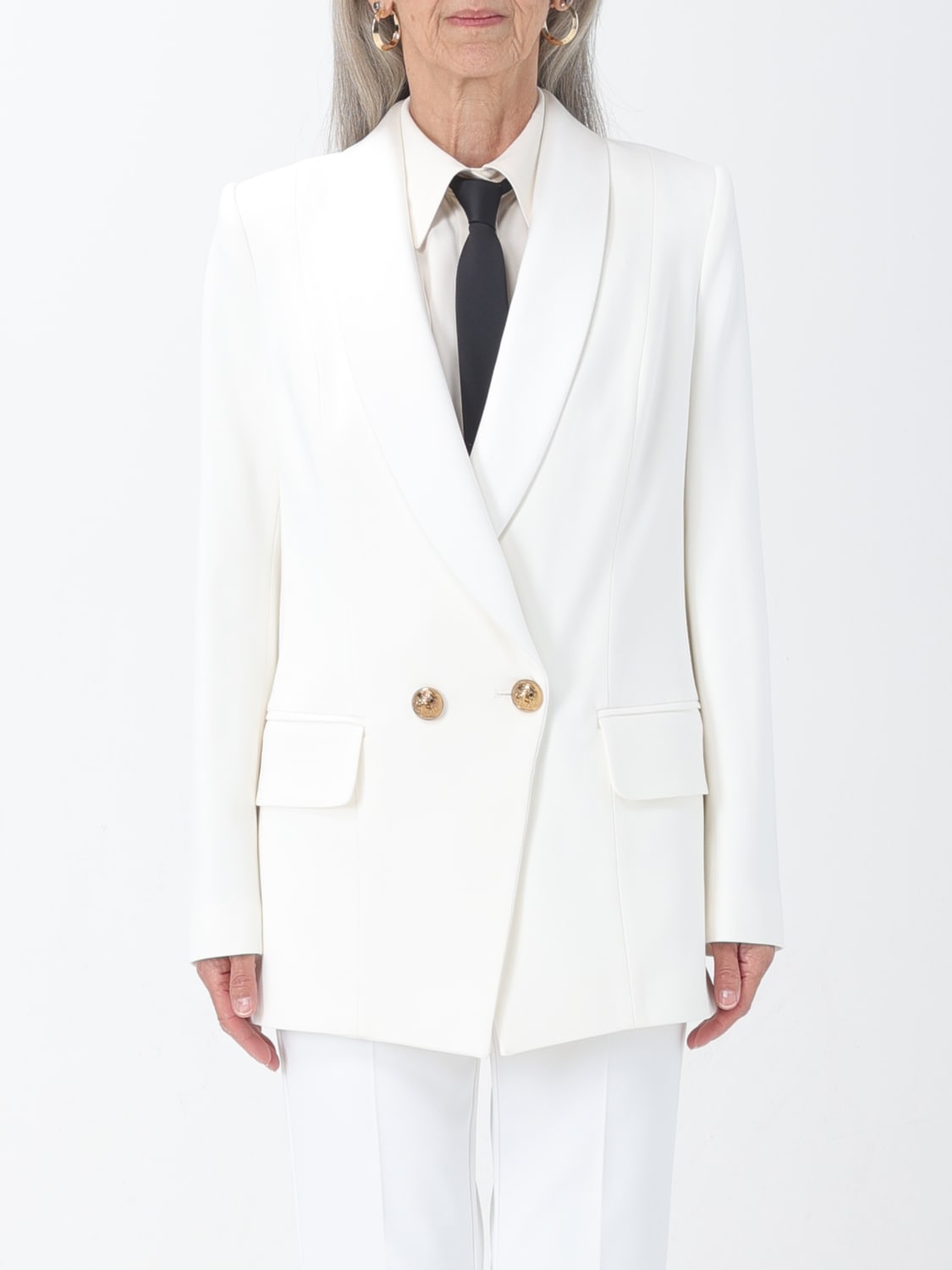 アウターその他 ELISABETTA FRANCHI Woman Blazer Ivory GI080 360 Elisabetta Franchi Outlet: Blazer woman - Ivory | Elisabetta