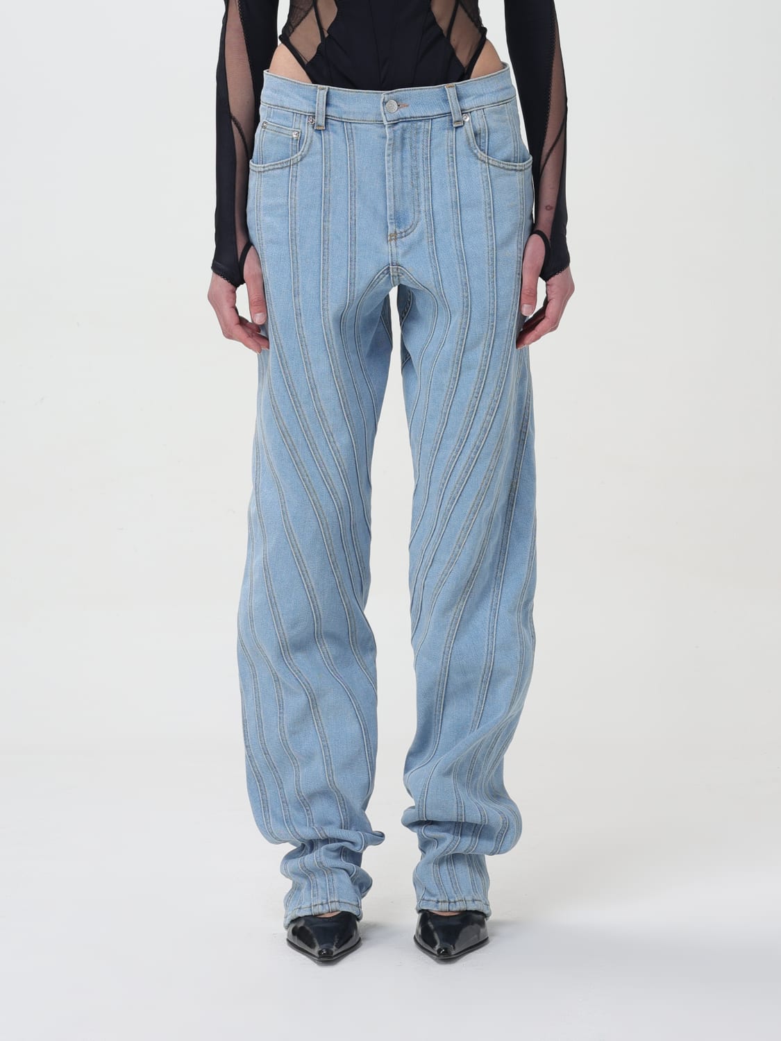 パンツ MUGLER Woman Pants Gnawed Blue 24P6PA0327211 2905 Mugler Outlet: Pants woman - Gnawed Blue | Mugler pants