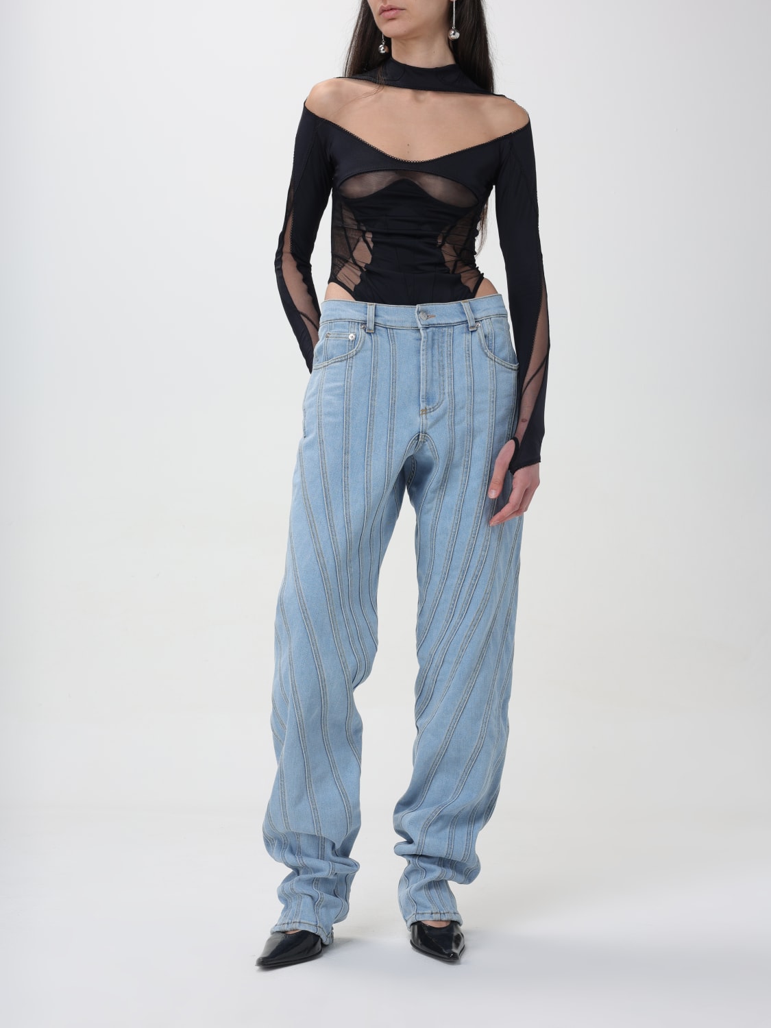 パンツ MUGLER Woman Pants Gnawed Blue 24P6PA0327211 2905 Mugler Outlet: Pants woman - Gnawed Blue | Mugler pants