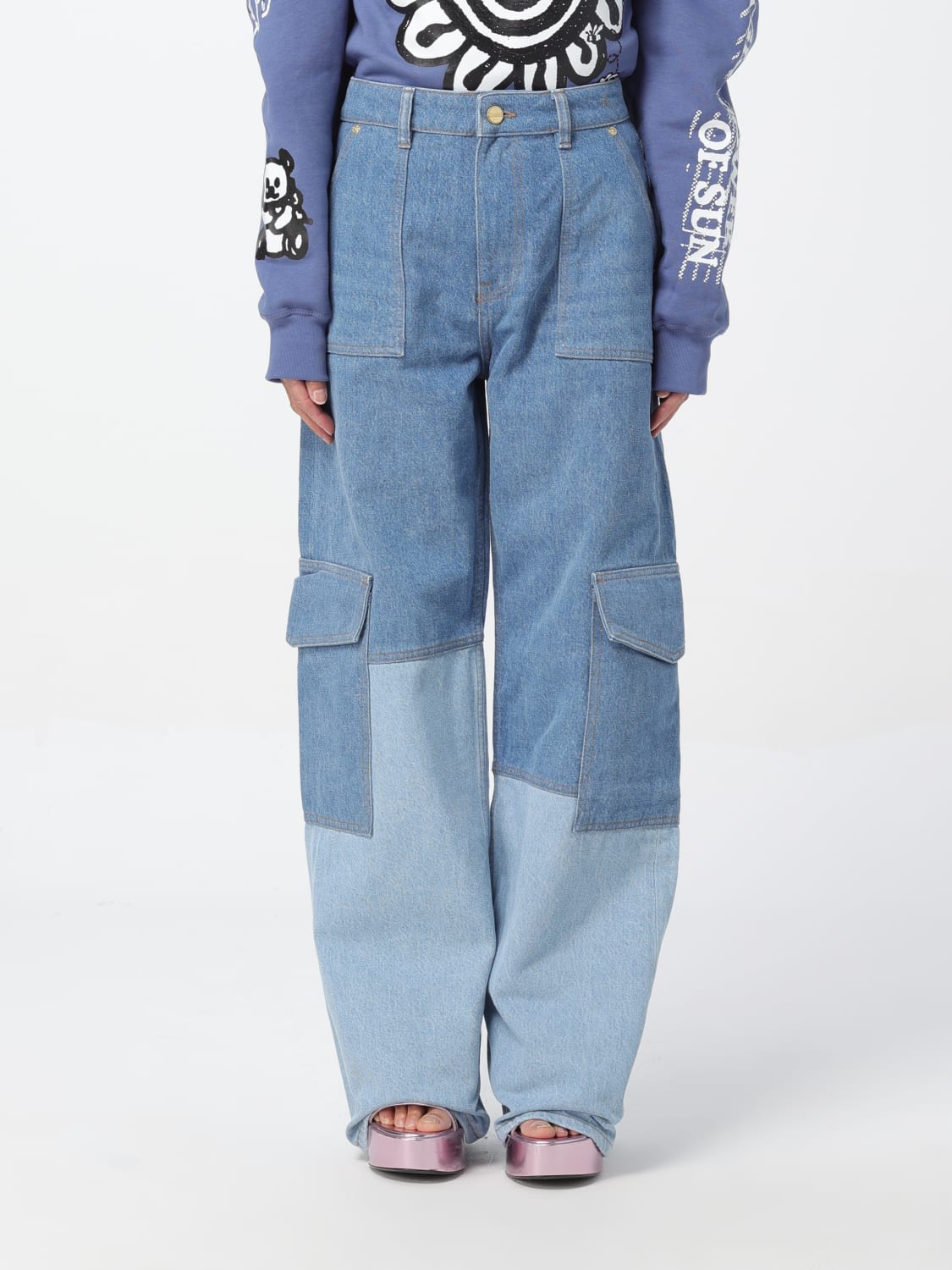 GANNI JEANS: Jeans cargo Ganni in denim , Blue - Img 1