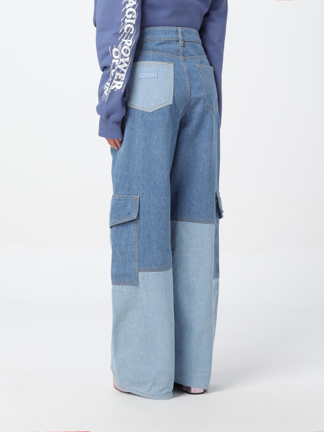 GANNI JEANS: Jeans cargo Ganni in denim , Blue - Img 3