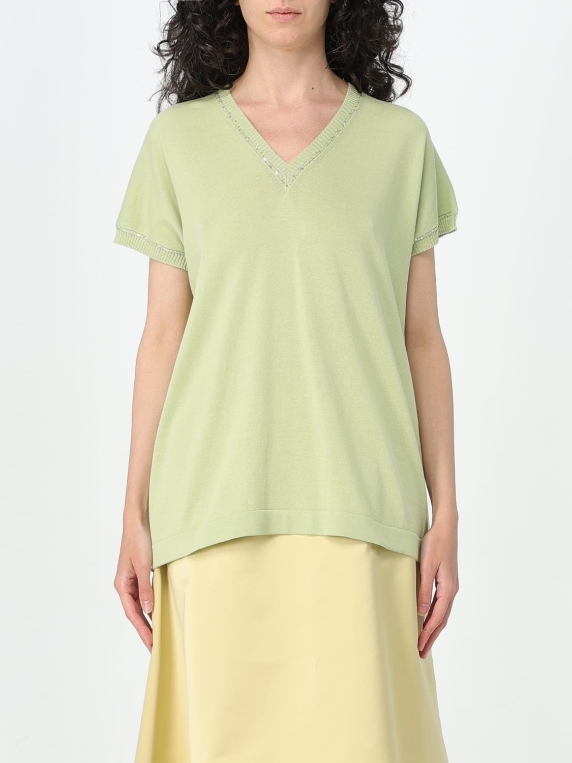 FABIANA FILIPPI T-SHIRT: T-shirt a v con monile Fabiana Filippi, Verde - Img 1