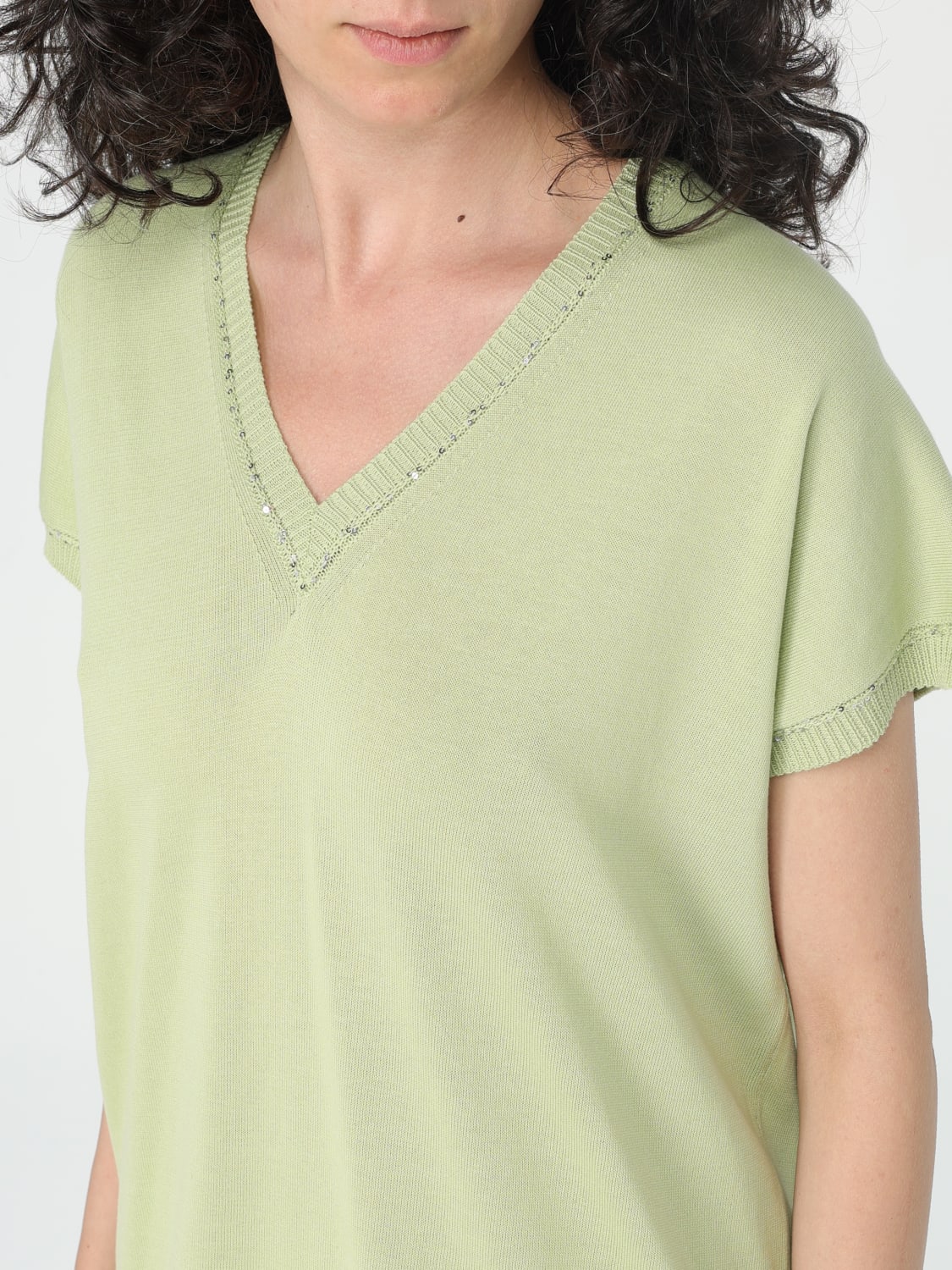 FABIANA FILIPPI T-SHIRT: T-shirt a v con monile Fabiana Filippi, Verde - Img 3