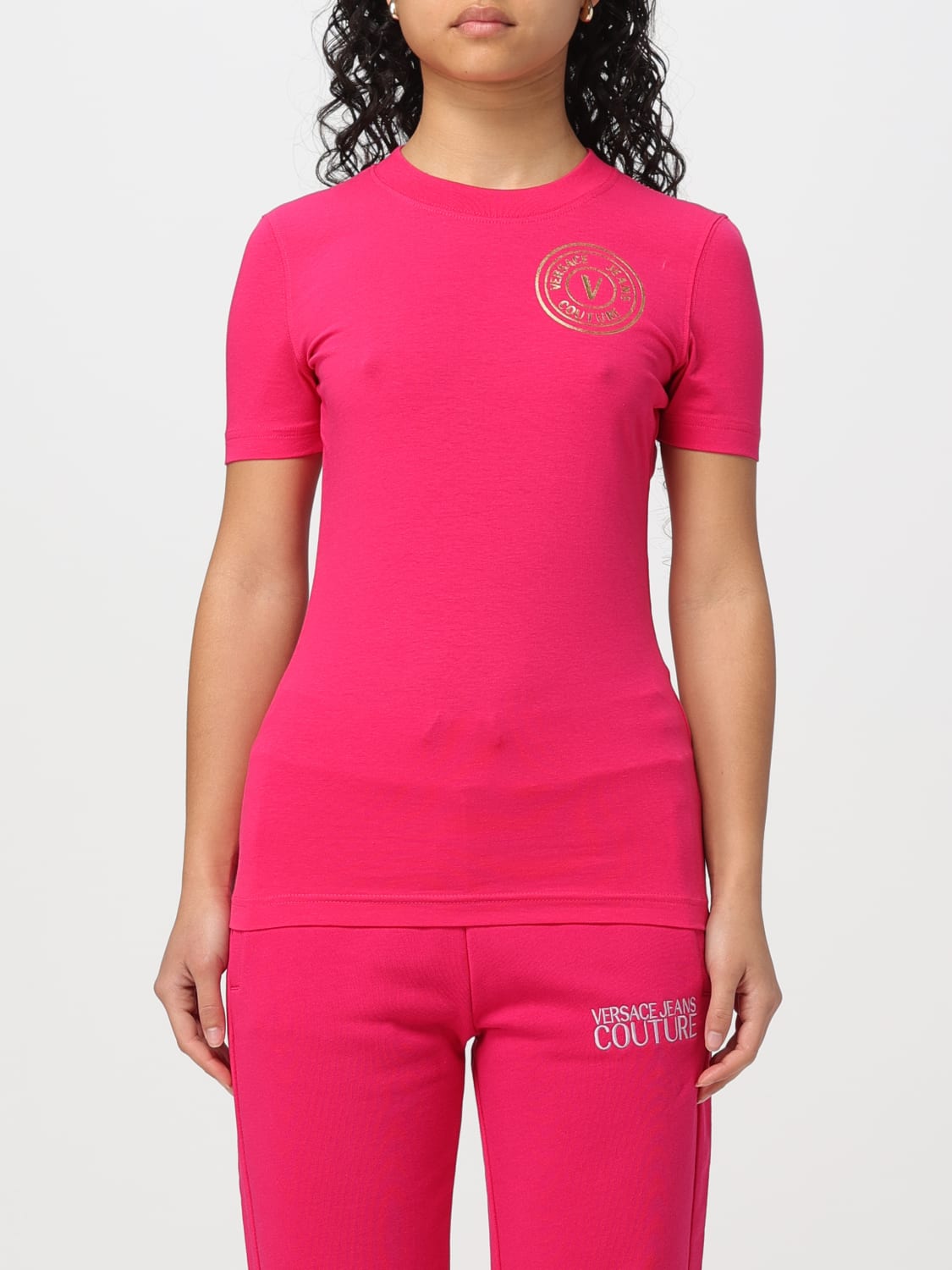 VERSACE JEANS COUTURE T-SHIRT: T-shirt Versace Jeans Couture in cotone, Rosa - Img 1