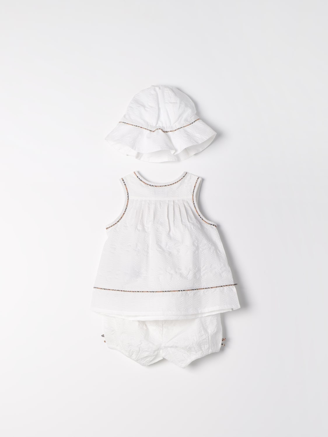 BURBERRY PACK: Burberry Kids baby tank top + shorts + hat set, White - Img 2