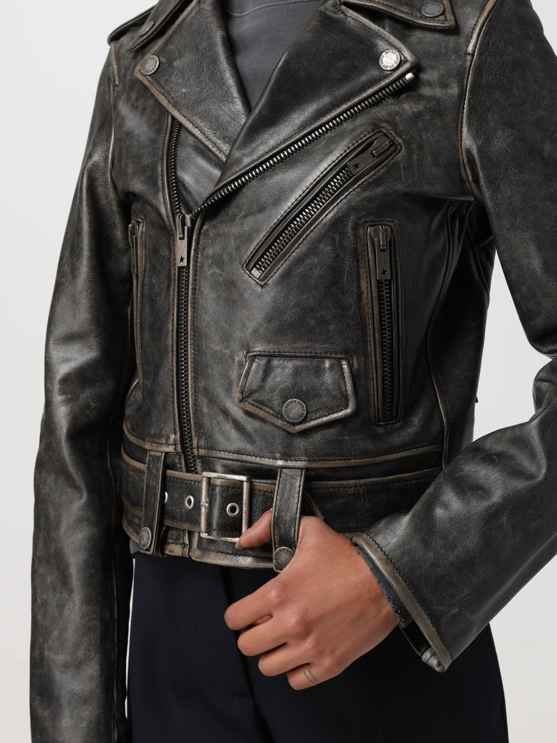 レザージャケット・コート GOLDEN GOOSE Women Outer GWP00848P00064790100 Black Women's black leather biker jacket | Golden Goose