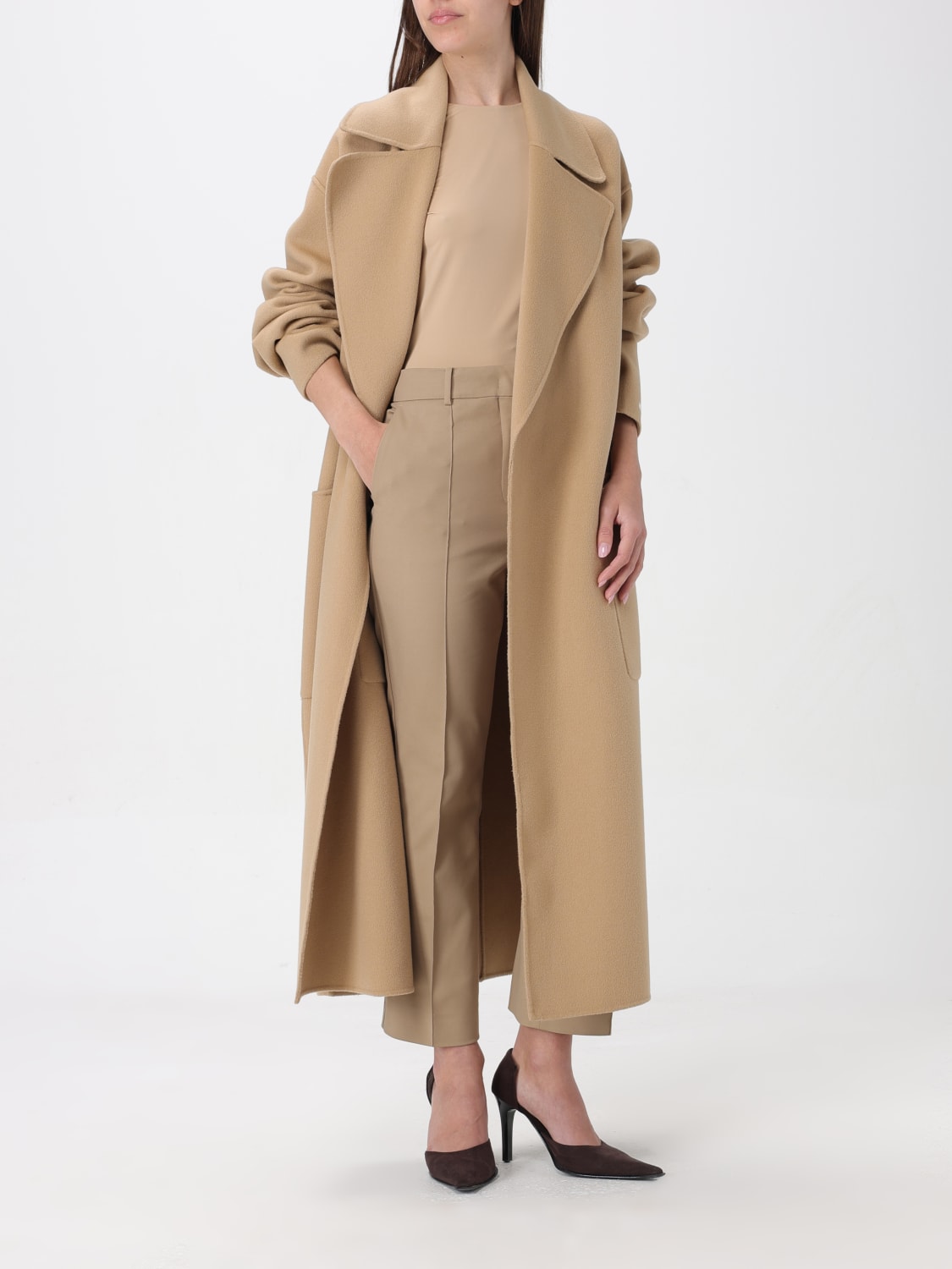 パンツ SPORTMAX Woman Pants Beige 2412131011600 013 Pure cotton wide-leg trousers, beige | Sportmax