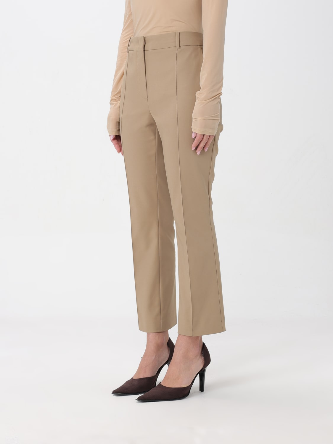 パンツ SPORTMAX Woman Pants Beige 2412131011600 013 Pure cotton wide-leg trousers, beige | Sportmax