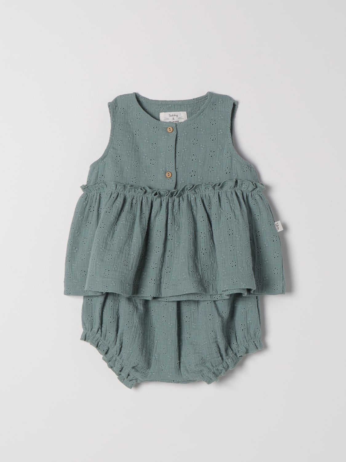 TEDDY & MINOU JUMPSUIT: Teddy & Minou baby blouse and shorts, Green - Img 1