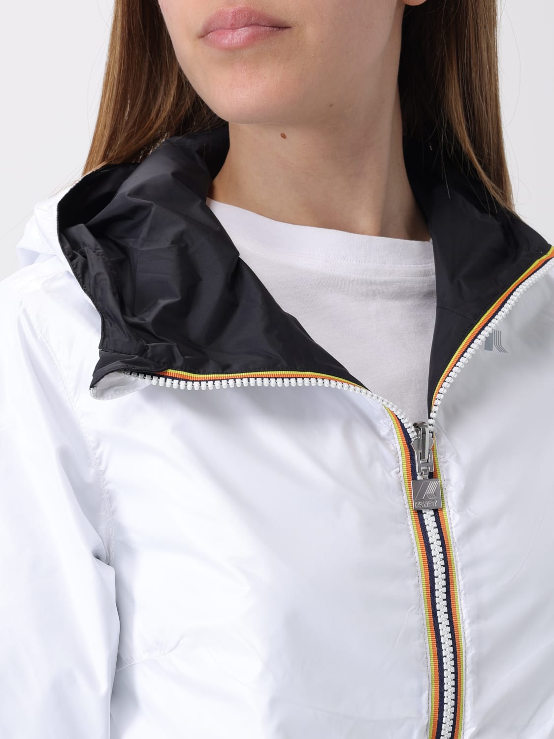 コート K WAY Women Coats K7123MW AL7 Black Jackets Woman SOPHIE PLUS.2 REVERSIBLE Mid BLACK P-WHITE