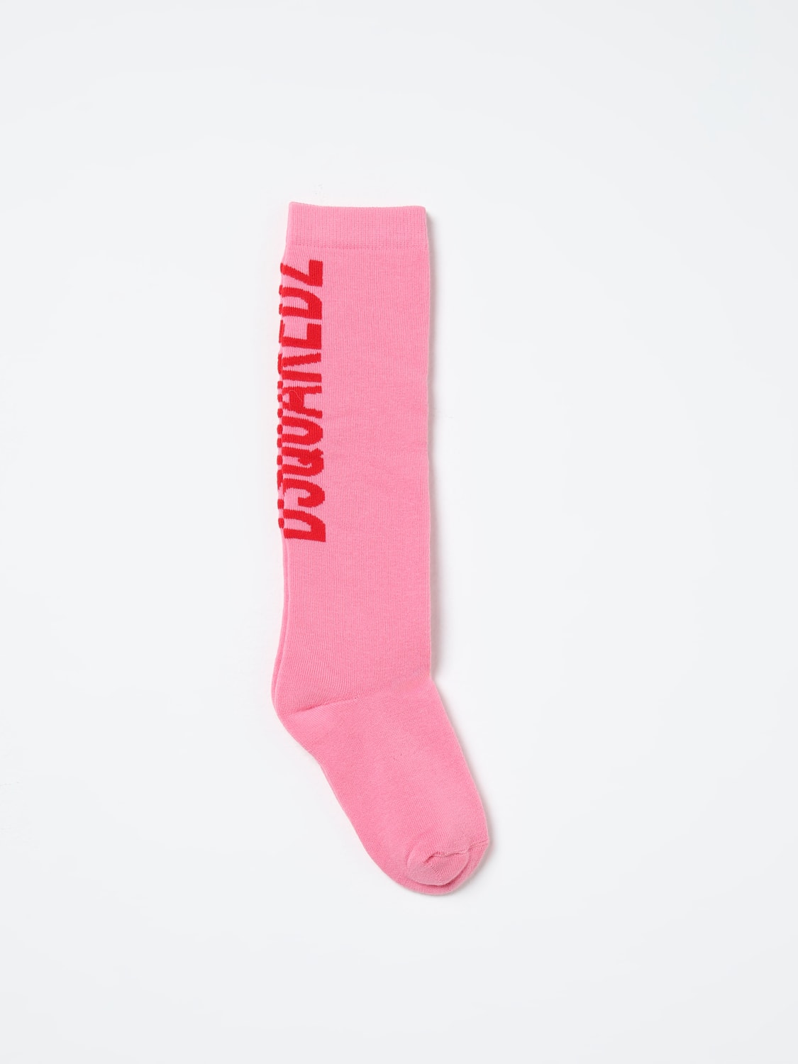 DSQUARED2 CALZE: Calze Dsquared2 Junior in cotone stretch con logo jacquard , Rosa - Img 1
