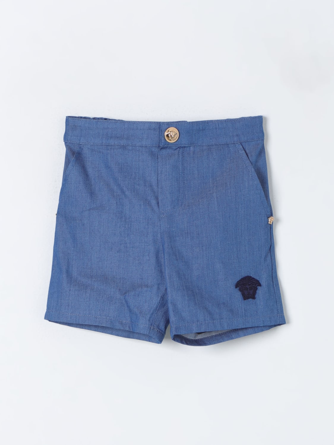 VERSACE PANTALONCINI: Pantaloncino Versace in cotone con Medusa , Celeste - Img 1