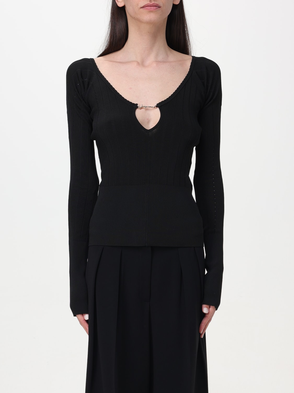 JACQUEMUS MAGLIA: Maglia Jacquemus in misto viscosa , Nero - Img 1