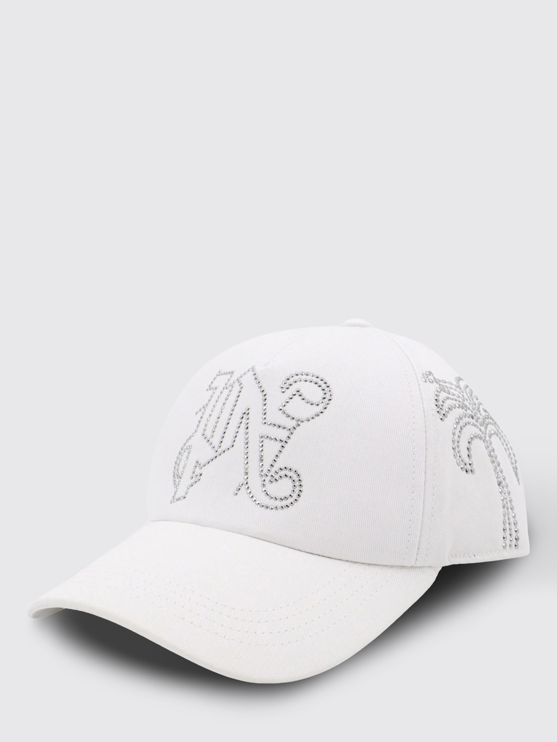 PALM ANGELS CAPPELLO: Cappello Palm Angels in cotone con logo in strass, Bianco - Img 2