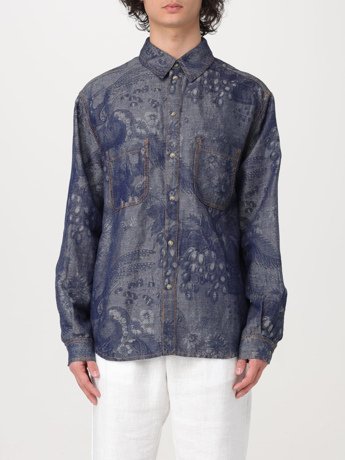 ETRO CAMICIA: Camicia Etro in denim con motivo jacquard , Denim - Img 1