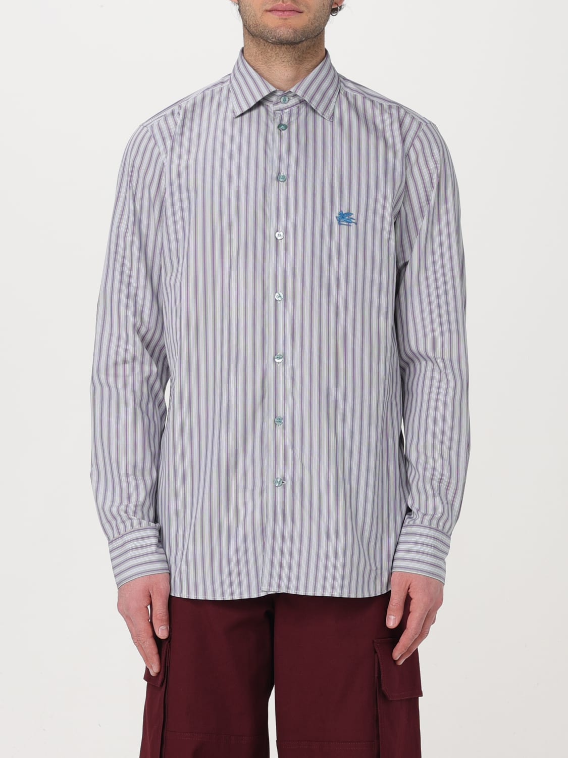 ETRO CAMICIA: Camicia Etro in popeline di cotone a righe con logo , Rigato - Img 1