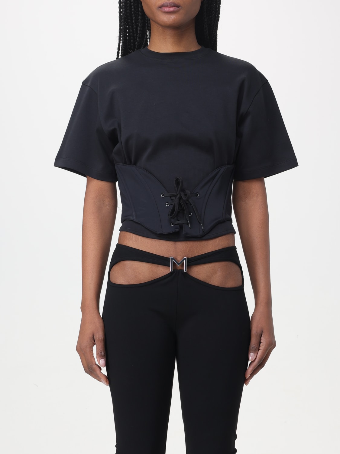 MUGLER：Tシャツ レディース - ブラック | GIGLIO.COMオンラインのMugler Tシャツ 24P3TO0671274