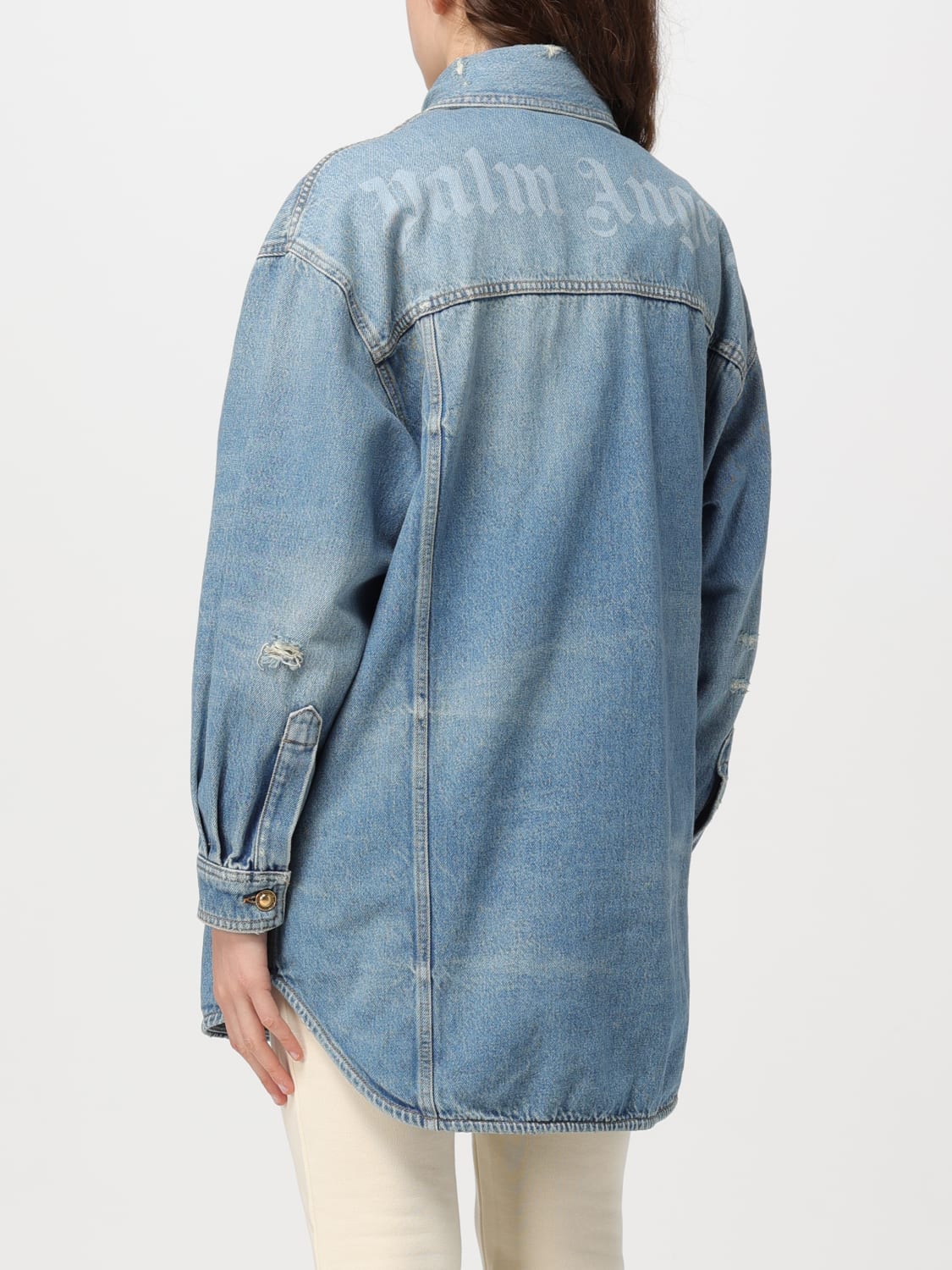 ジャケット PALM ANGELS Woman Jacket Blue PWYD021S24DEN001 4040 Palm Angels Outlet: Jacket woman - Blue | Palm Angels jacket