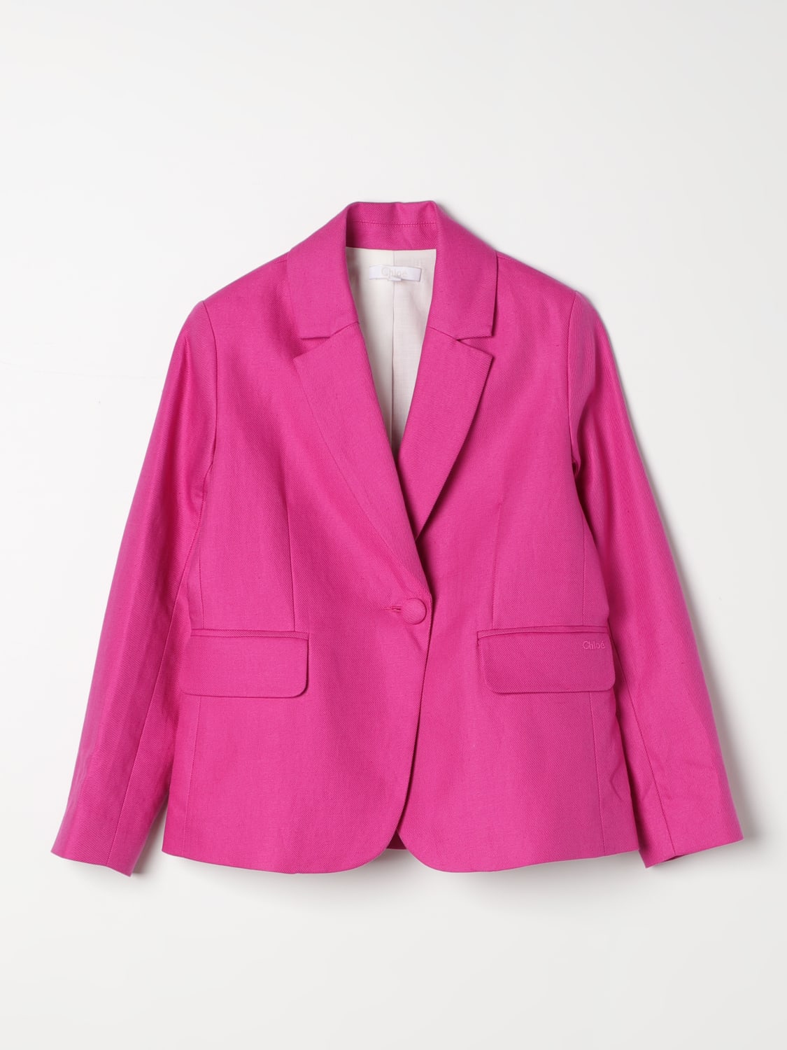 スーツ CHLOE Women Suit Jackets CH25UVE12012 6H9 PINK Pink Single Breasted Crop Blazer - CHLOÉ - Russocapri