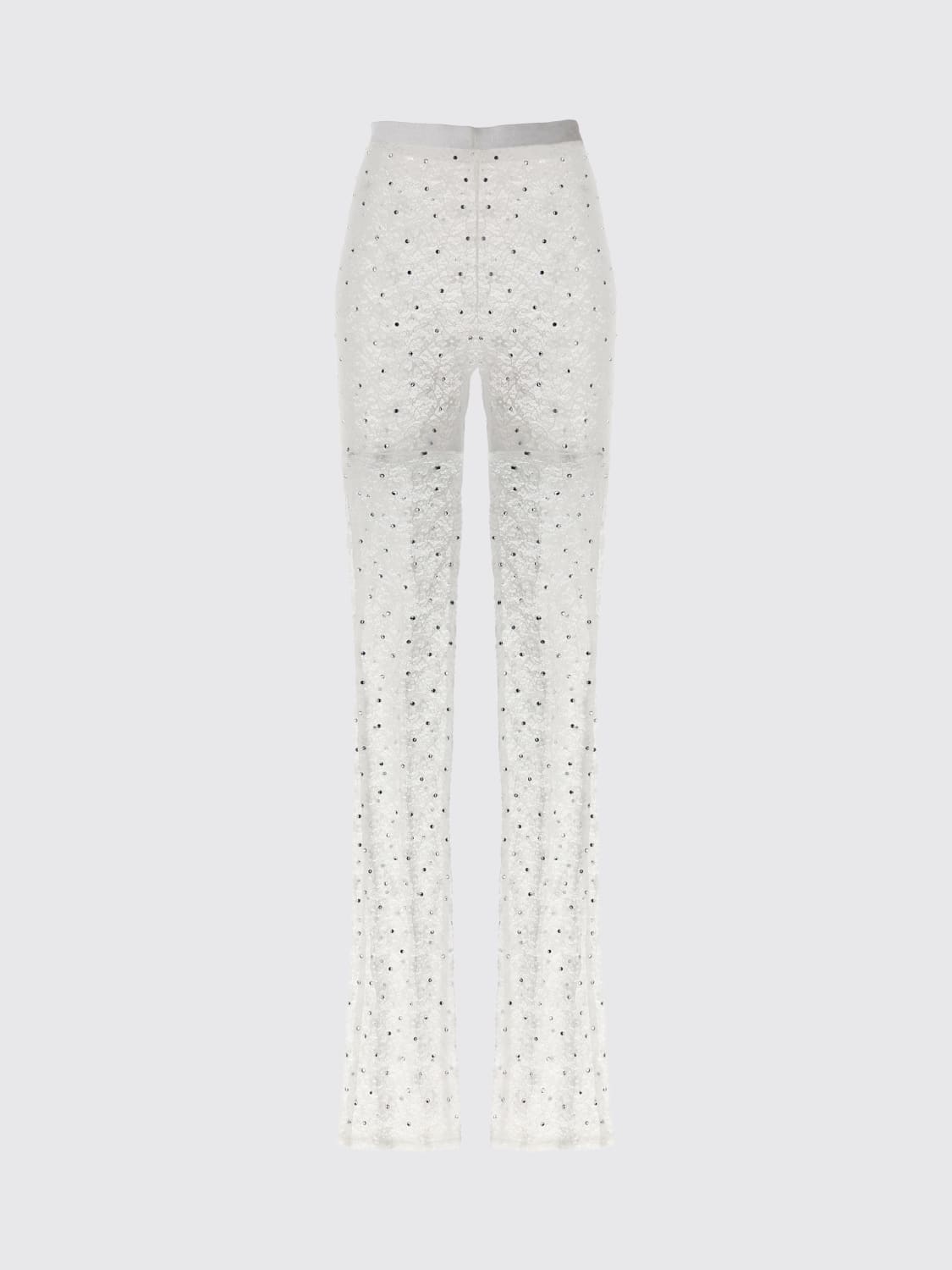 ALESSANDRA RICH PANTALONI: Pantalone di pizzo con strass Alessandra Rich, Bianco - Img 1