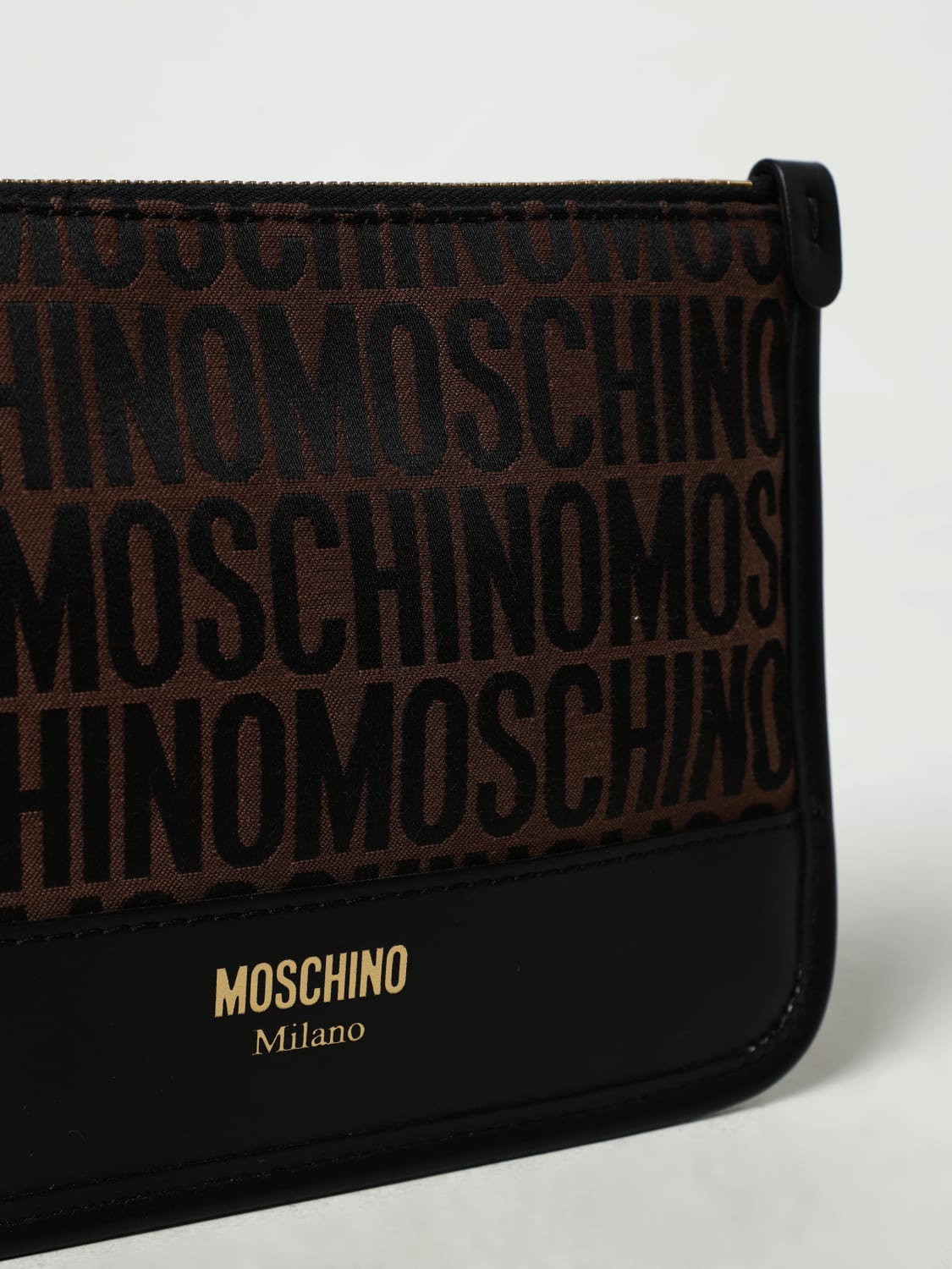 MOSCHINO COUTURE CLUTCH: Clutch Moschino Couture in pelle e tessuto jacquard , Marrone - Img 4