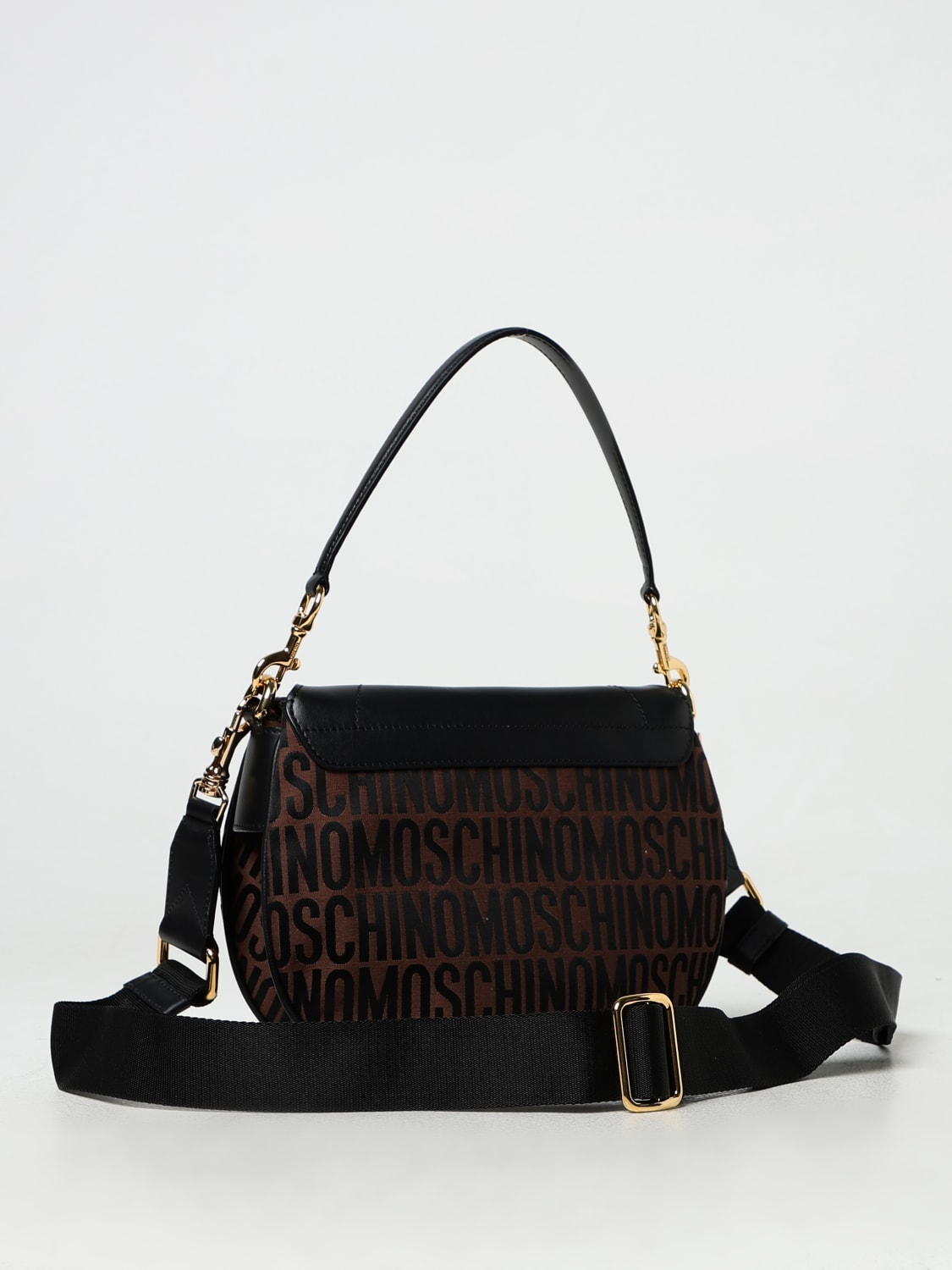 MOSCHINO COUTURE BORSA A SPALLA: Borsa Moschino Couture in tessuto jacquard e pelle , Marrone - Img 2