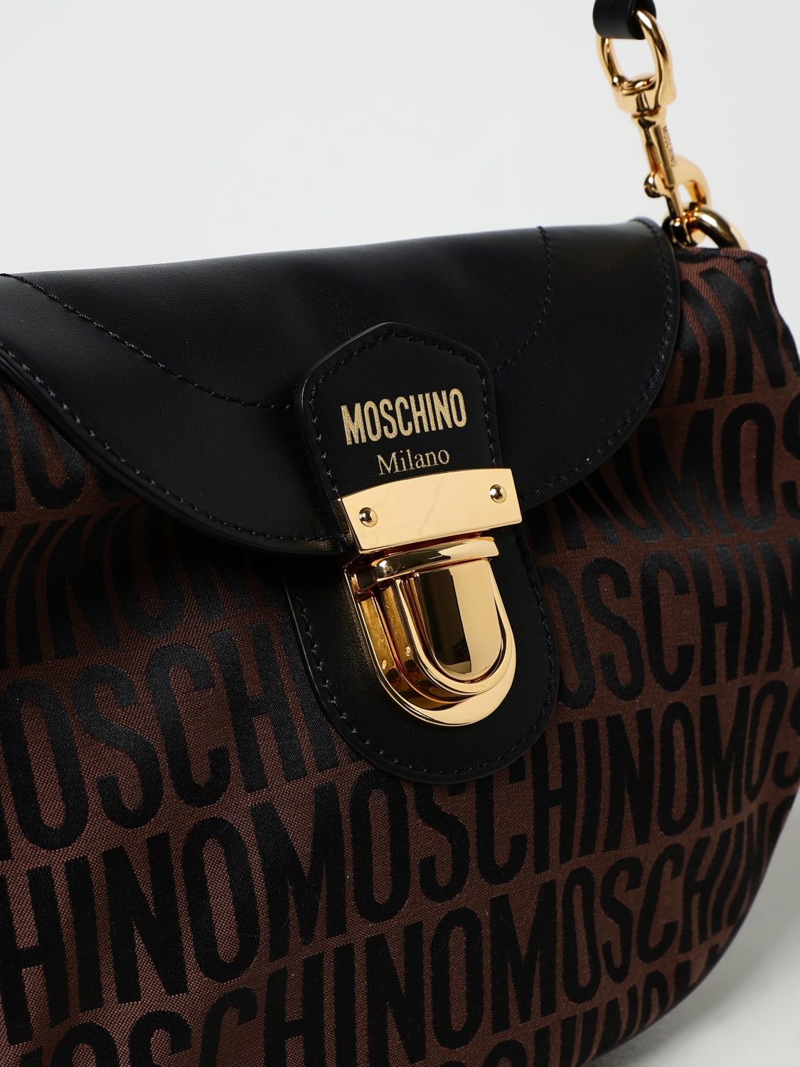 MOSCHINO COUTURE BORSA A SPALLA: Borsa Moschino Couture in tessuto jacquard e pelle , Marrone - Img 3