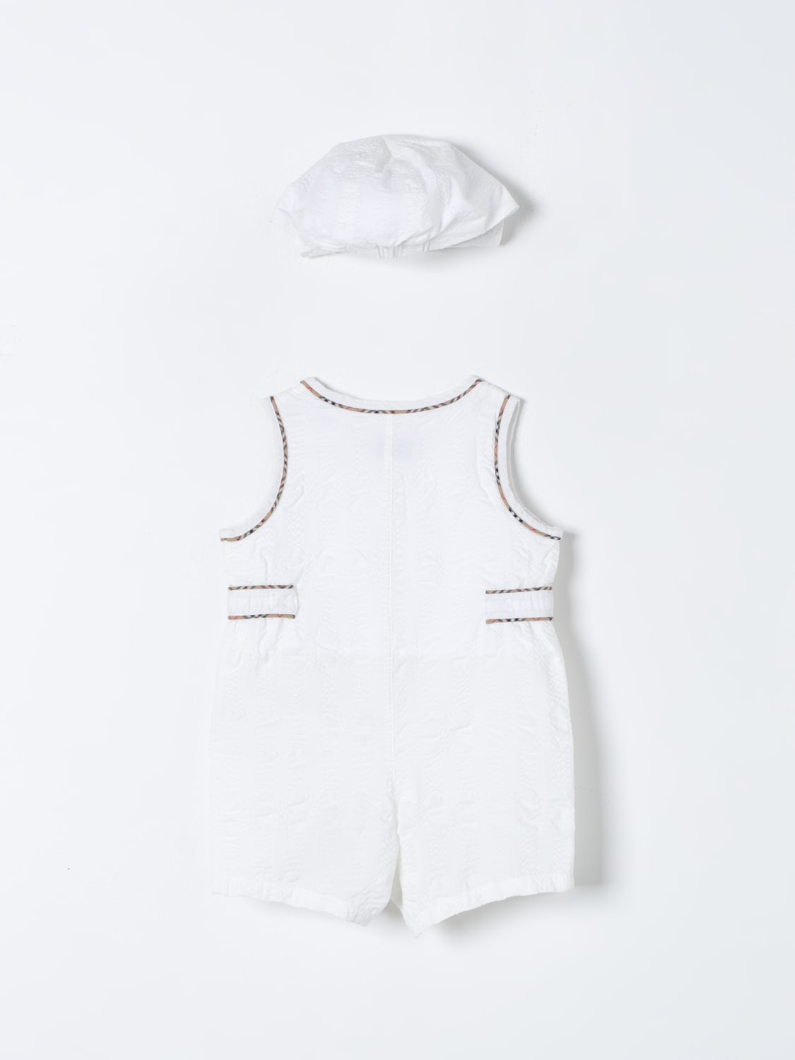 BURBERRY PACK: Burberry Kids baby sleeveless romper + hat, White - Img 2