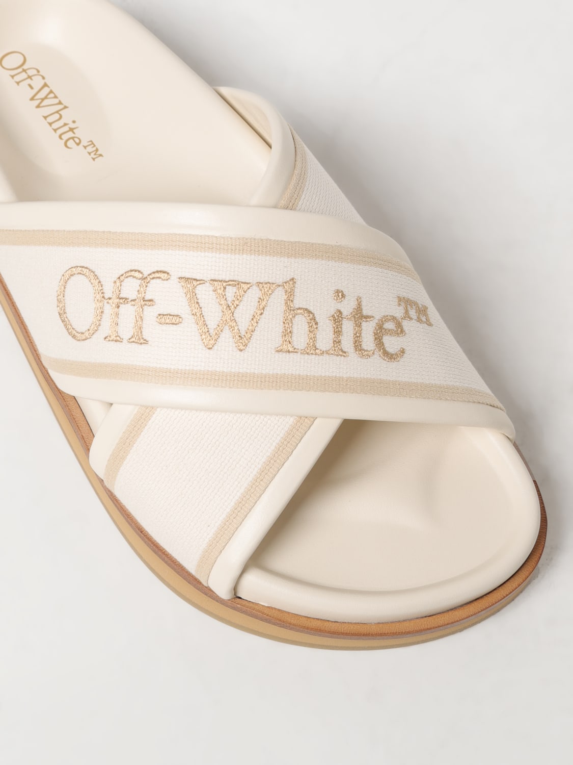 OFF-WHITE БОСОНОЖКИ БЕЗ КАБЛУКА: Обувь Женское Off-white, Бежевый - Img 4