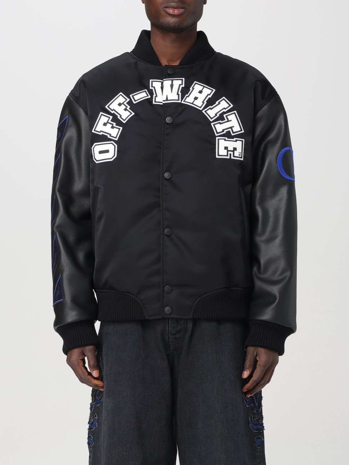 Giglio Bomber Off-White in pelle e nylon con logo