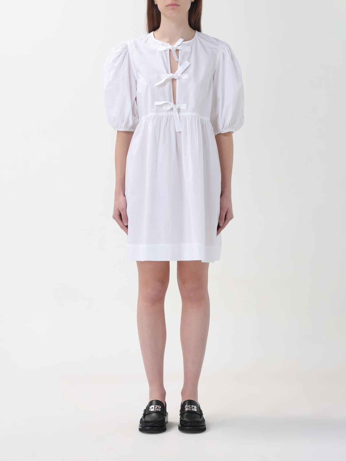 ワンピース GANNI Woman Dress White W0306 151 Bright White White Stretch Cotton Dress | GANNI US