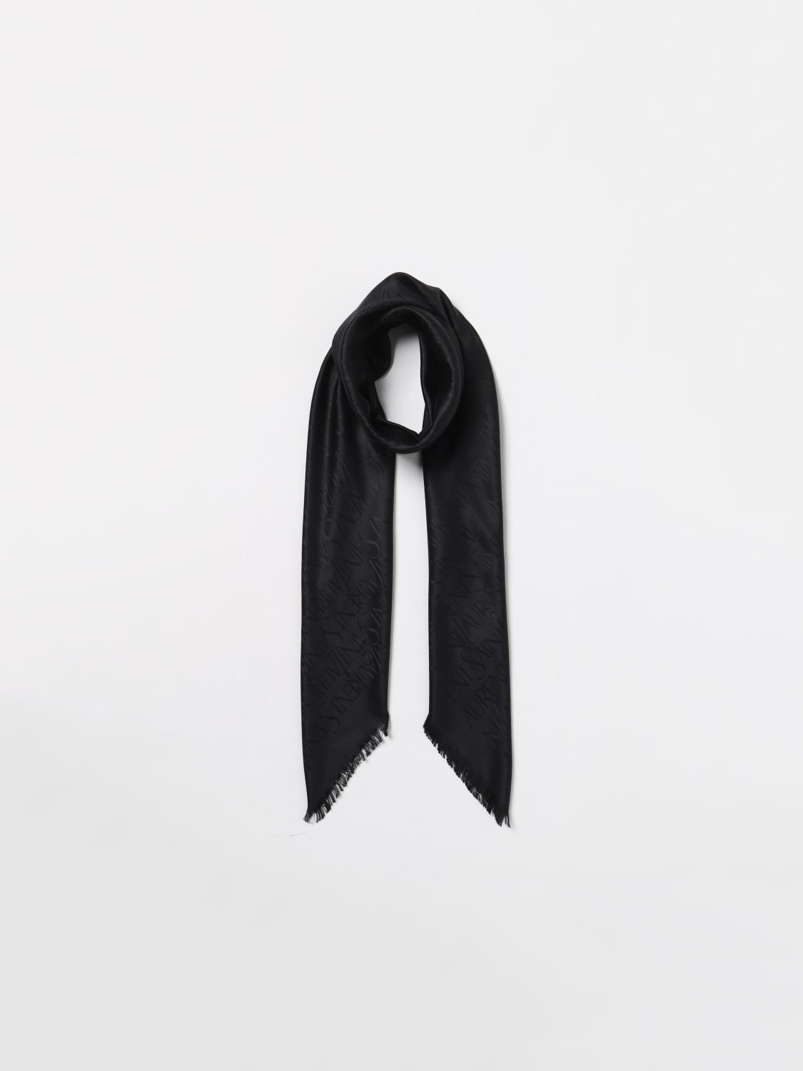 VIP価格.Saint Laurent SCIARPA IN MISTO LANA CON FRANGE Saint Laurent Sciarpa SAINT LAURENT Logo-Embroidered Fringed